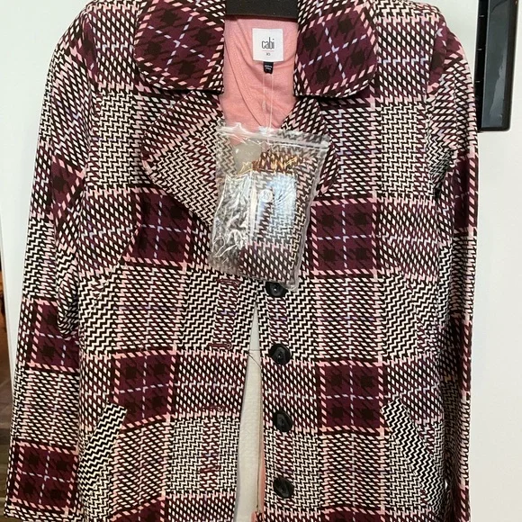 CAbi Burgundy and White Plaid Trench Coat - Picture 9 of 14